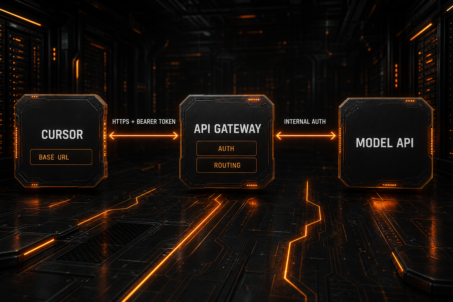 The request path among Cursor, a Base URL, Bearer token, and compatible gateway