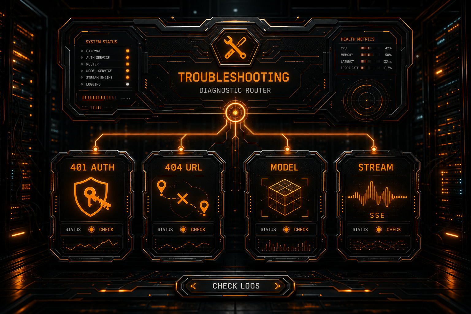 A troubleshooting tree for 401, 404, model availability, and streaming failures in Cursor