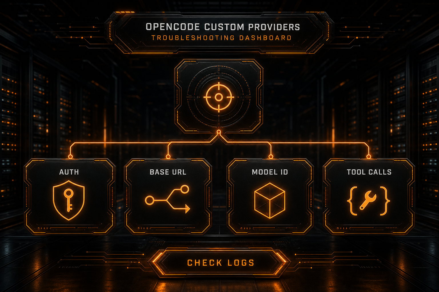 An OpenCode diagnostics dashboard for authentication, URL, model, and tool-call failures