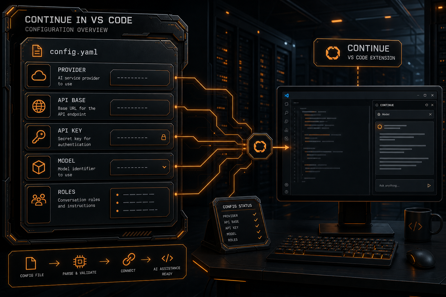 Continue 的 config.yaml、OpenAI Provider、apiBase 与模型配置