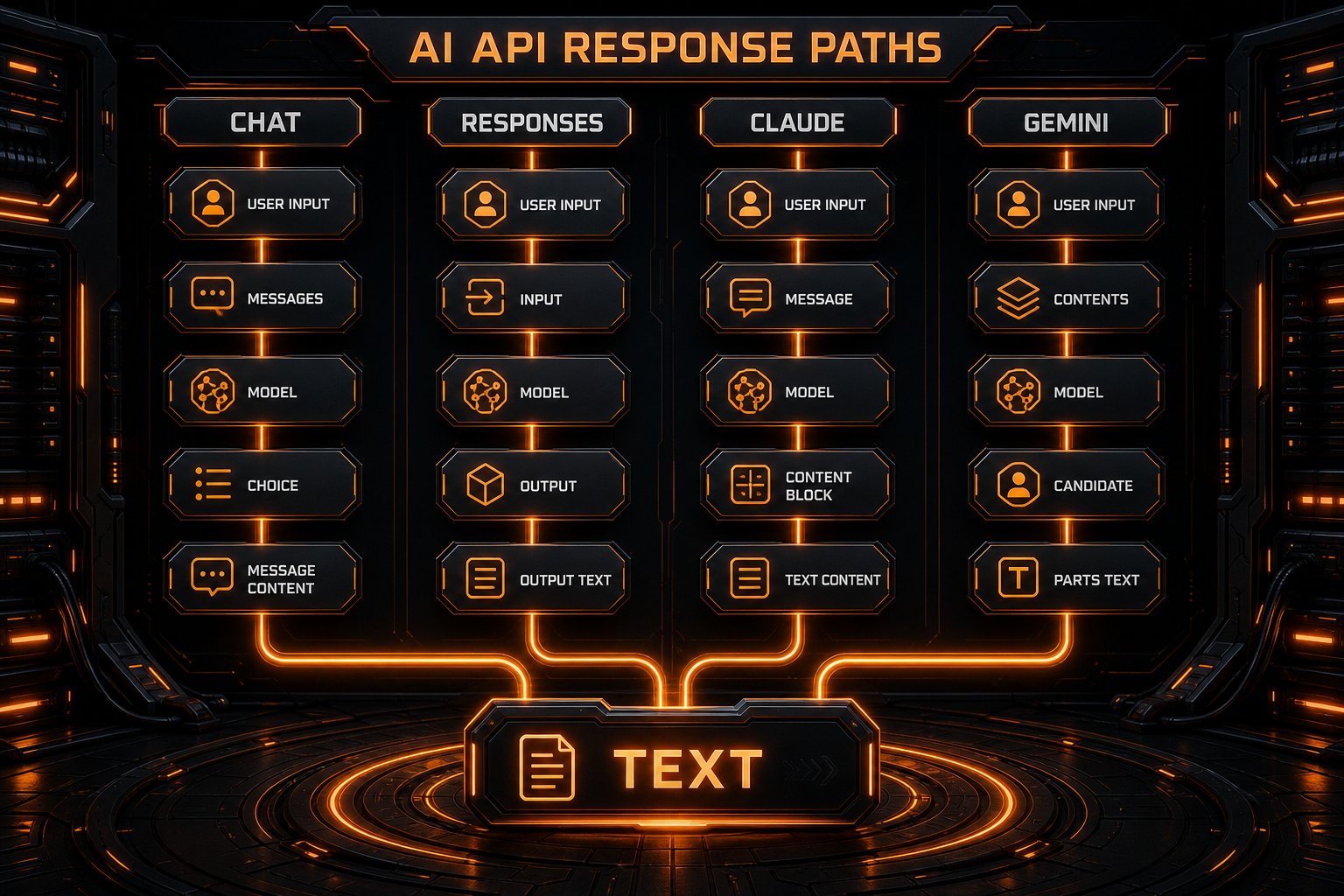 Text paths in Chat Completions, Responses, Claude, and Gemini