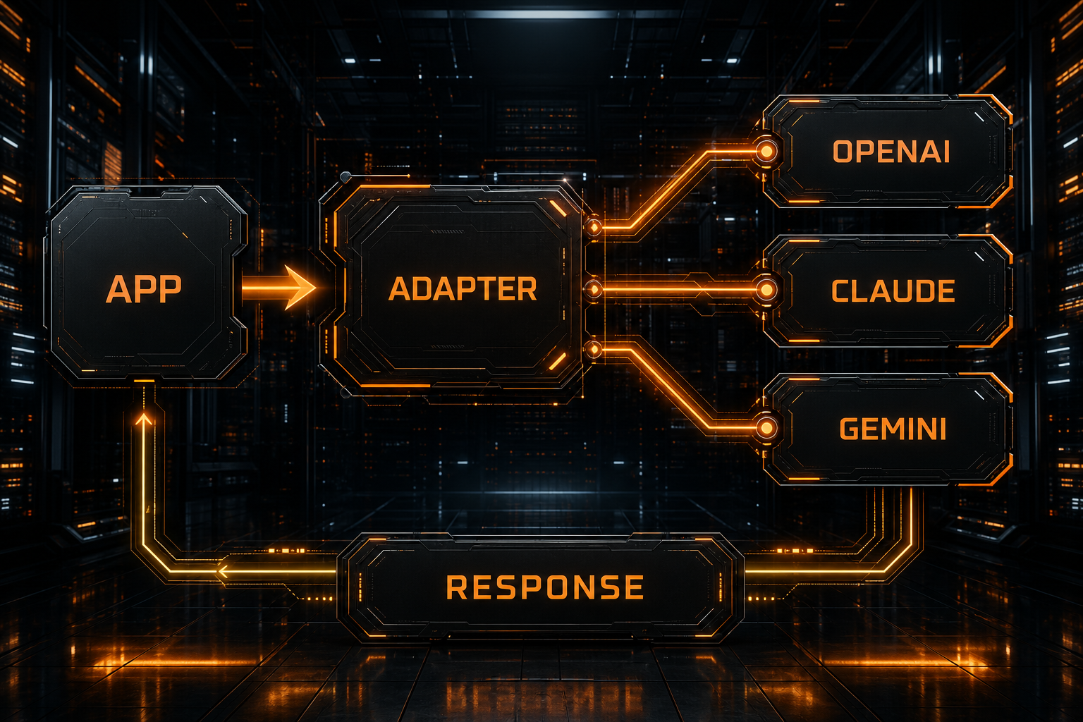 A canonical application model connected to independent provider adapters